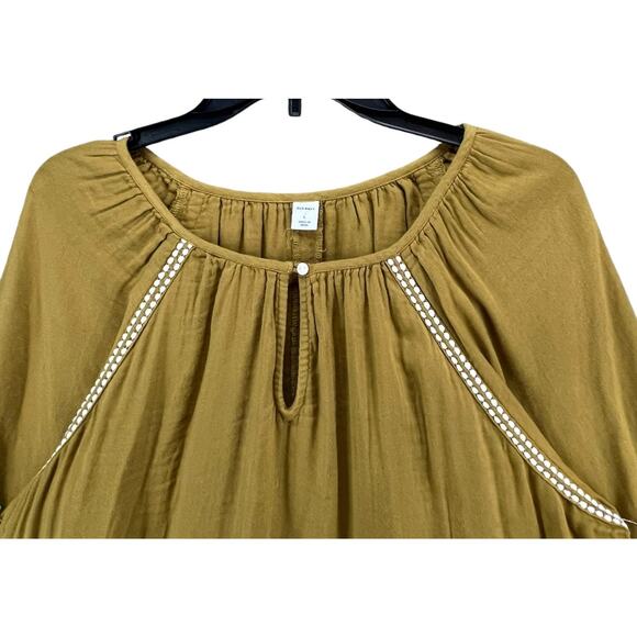 Old Navy Blouse Women L Golden Brown Relaxed Embroidered Stitch Boho Cottage Top - Picture 4 of 14